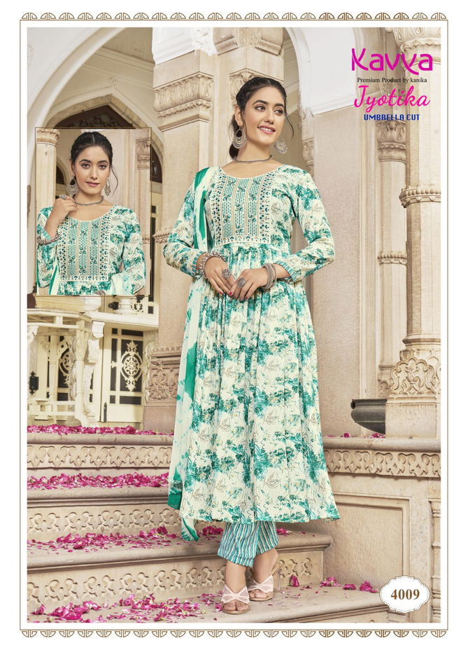 Jyotika Vol 4 By Kavya Capsule Foil Printed Embroidery Kurti Bottom With Dupatta Wholesale Online
